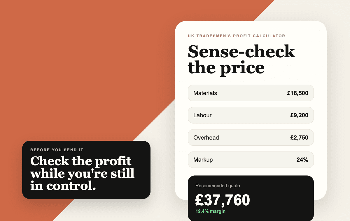QuoteBuild profit calculator with VAT and margin inputs